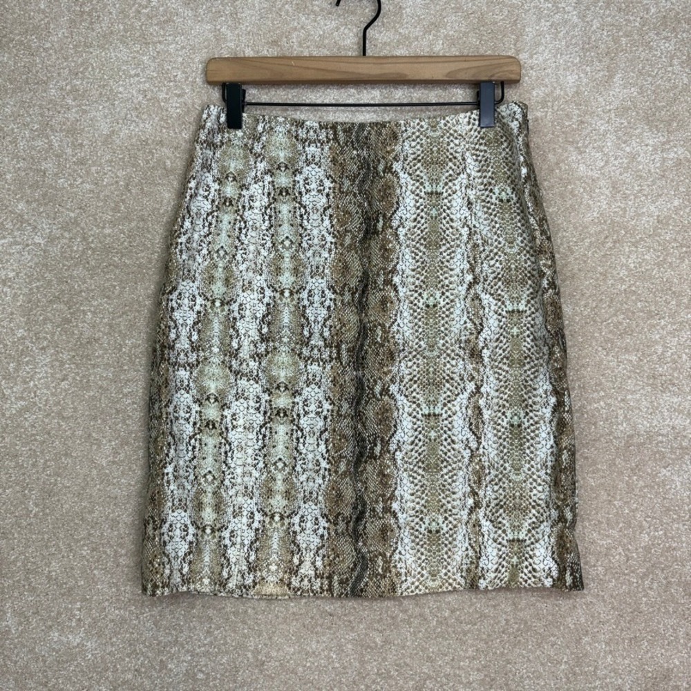 Vintage WORTH Linen Skirt Size 4 Brown‎ Snakeskin Pencil Workwear Office Mature
